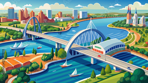 Aerial view of the Boorloo Bridge over the Swan River in Perth, Western Australia