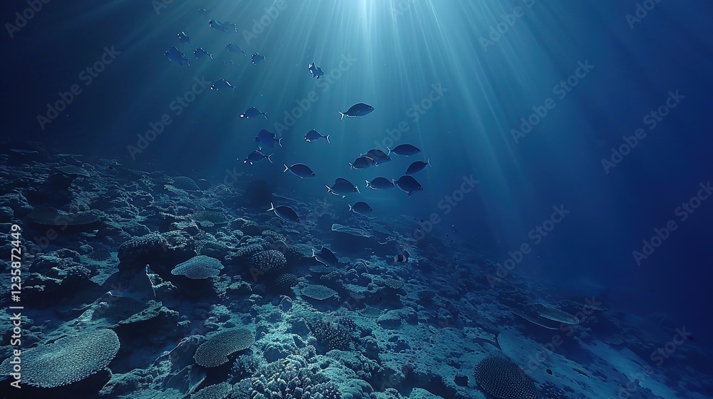 Fototapeta premium The Enigmatic Allure: Peering into the Dark Blue Ocean Surface from Underwate