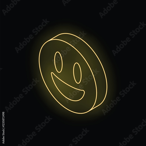 Neon light showing a smiling face is glowing on black background