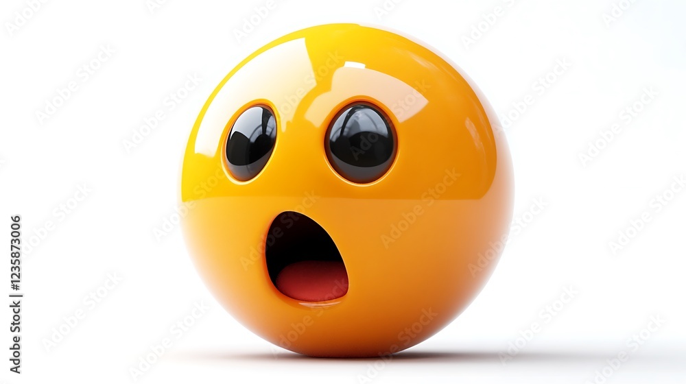 3D surprised emoticon, against white background, for use in digital media