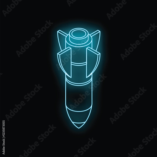 Neon bomb falling down, representing war, danger, and explosive power