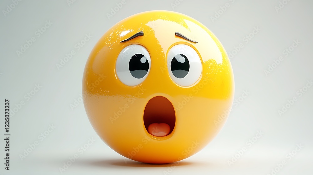 3D astonished emoticon, light background, digital illustration, studio shot, possible use for social media 3D astonished emoticon, light background, digital illustration, studio shot, possible use for social media