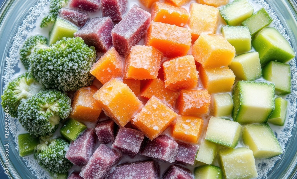 Colorful array of frozen fruits and vegetables Colorful array of frozen fruits and vegetables