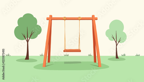 Minimalist Illustration of a Wooden Swing in a Park