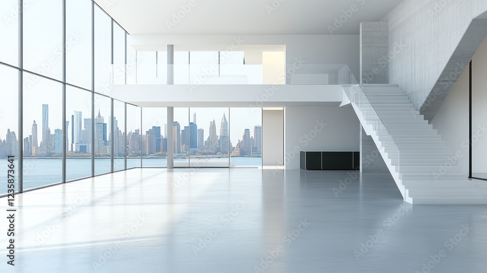 Obraz premium Modern Loft Apartment Overlooking City Skyline