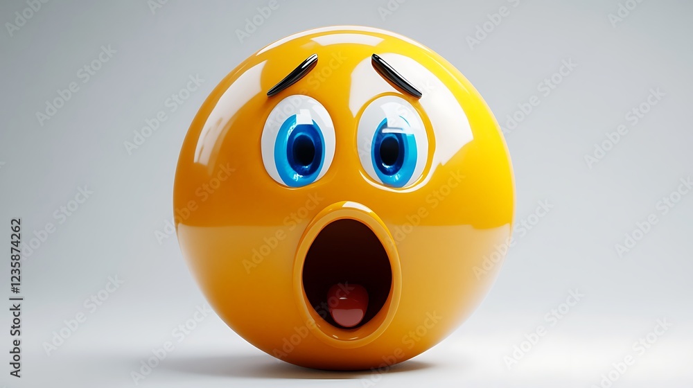 3D expressive emoticon face, surprised 3D expressive emoticon face, surprised
