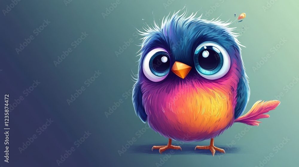 Cute Colorful Cartoon Bird with Big Eyes and Fluffy Feathers, Perfect for Children's Illustrations, Digital Art, and Whimsical Designs in Various Projects Cute Colorful Cartoon Bird with Big Eyes and Fluffy Feathers, Perfect for Children's Illustrations, Digital Art, and Whimsical Designs in Various Projects