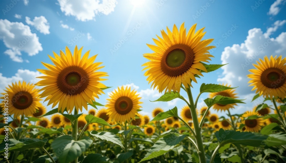 Obraz premium Summer sunflowers reaching toward the sky