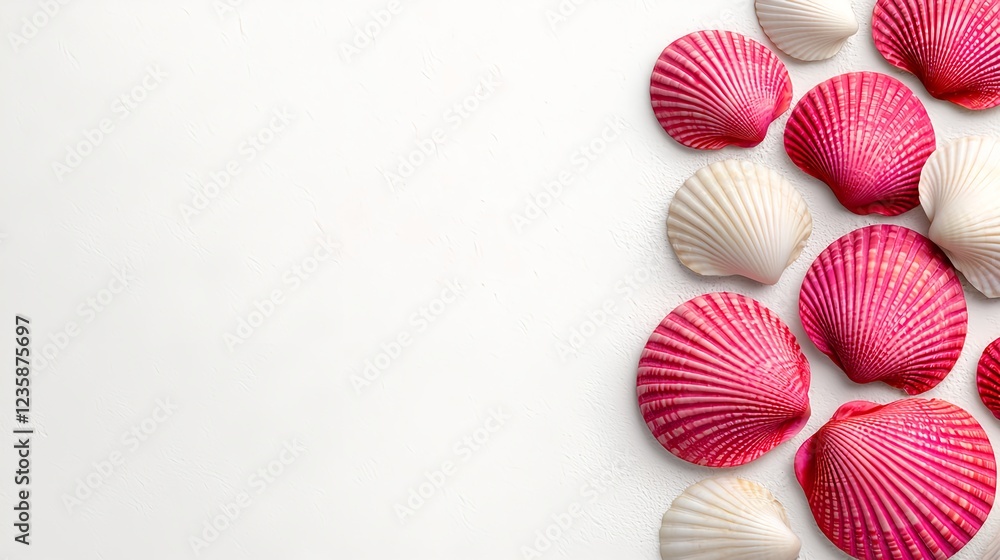 Fototapeta premium Colorful Sea Shells Arranged on a Light Background for Inspiration