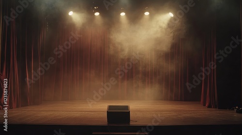 Empty Stage with Dramatic Lighting and Fog photo