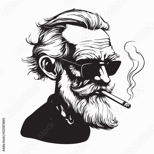 Portrait of an Elderly Artist Smoking with a Thoughtful Expression vector image.