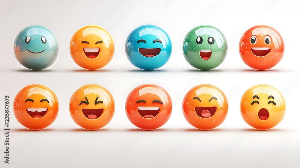 Obraz premium Set of 12 3D emoji expressions on white background. Possible use Digital design resource