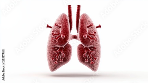 Detailed 3d Render of Human Lungs, Red and White, Isolated on White photo