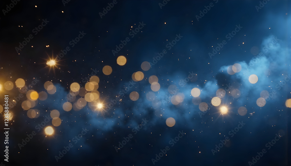 Fototapeta premium Golden and blue bokeh background with soft, sparkling lights creating an elegant and atmospheric effect, ideal for festive designs, celebrations, and creative projects.