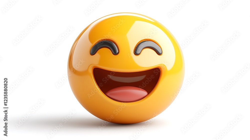 Fototapeta premium Happy emoticon, 3D render, isolated, cheerful, digital art, use for social media