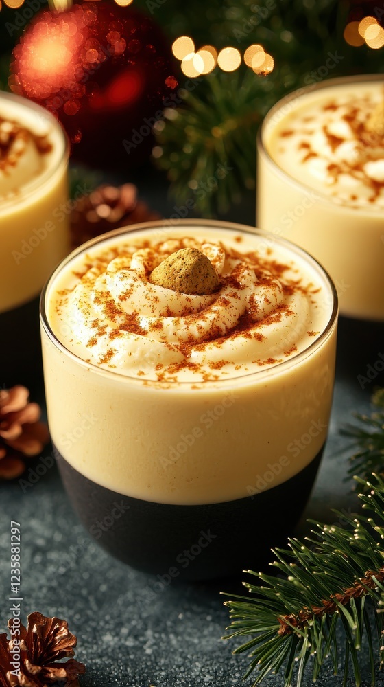 Festive eggnog celebration cozy living room food holiday spirit close-up delicious treat Festive eggnog celebration cozy living room food holiday spirit close-up delicious treat