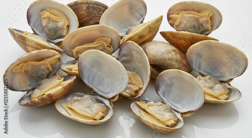 Freshly Harvested Manila Clams Open Shells Seafood Closeup Detail