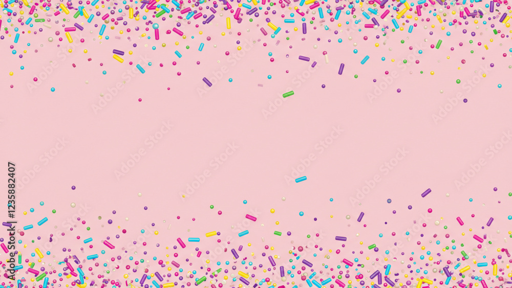 Fototapeta premium A cheerful party atmosphere highlighted by an array of confetti over a pink background