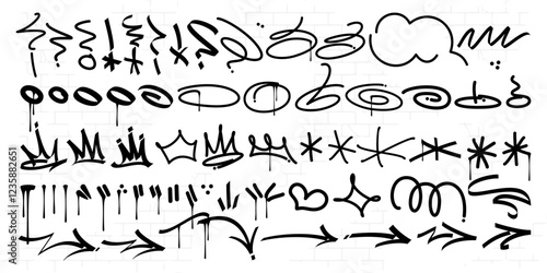 Trendy Dirty Doodle Urban Street Art Graffiti Tags And Symbols Vector Elements Set Collection