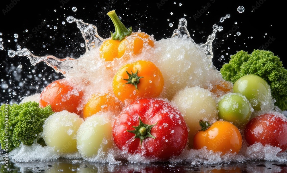 Colorful vegetables splashing in water. Colorful vegetables splashing in water.