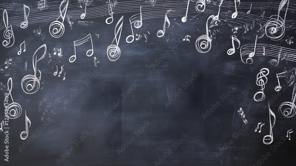 monochrome musical notes backdrop with chalk drawn treble clef musical symbols and patterns on a blackboard or chalkboard This creative image can be used as a background wallpaper monochrome musical notes backdrop with chalk drawn treble clef musical symbols and patterns on a blackboard or chalkboard This creative image can be used as a background wallpaper