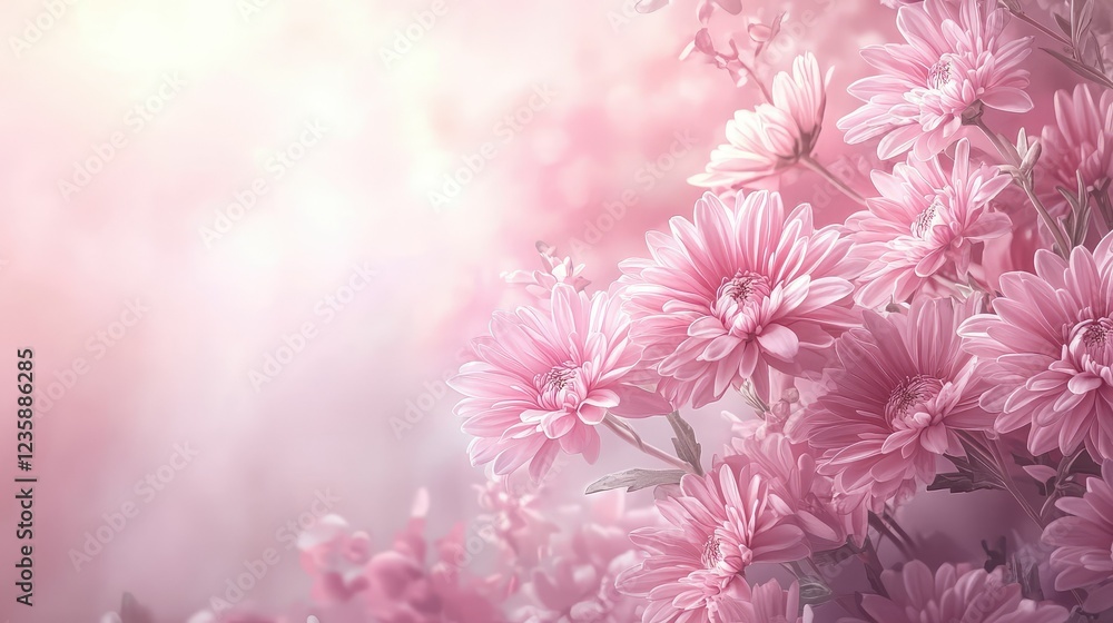 Beautiful Pink Chrysanthemums in Soft Focus with Light Background Creating a Dreamy and Serene Floral Atmosphere for Nature and Flower Enthusiasts Beautiful Pink Chrysanthemums in Soft Focus with Light Background Creating a Dreamy and Serene Floral Atmosphere for Nature and Flower Enthusiasts