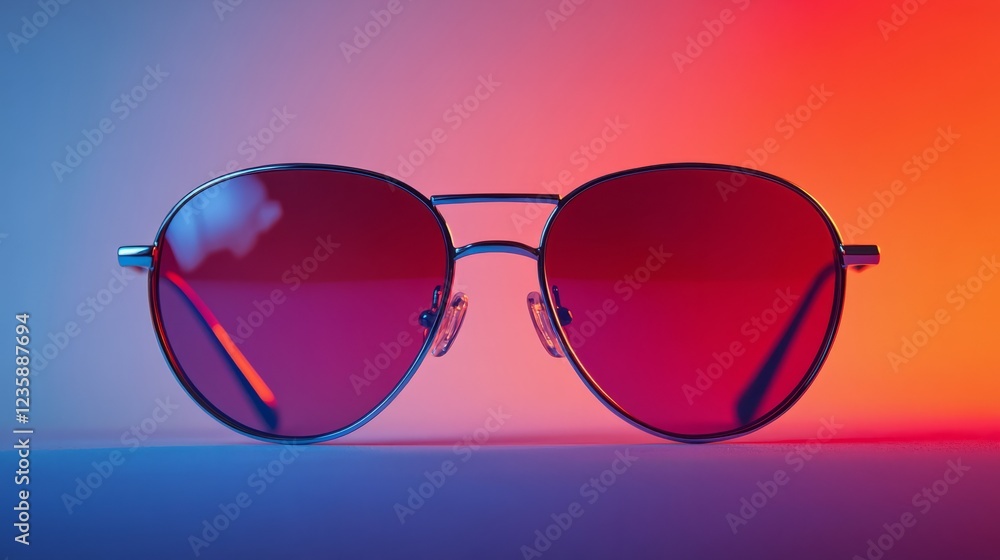 Oversized retro sunglasses with thin temples, monochromatic background Oversized retro sunglasses with thin temples, monochromatic background