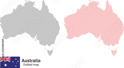 Dotted  Australia Map, Australian  Dotted Map, Red and black dotted map of Australia