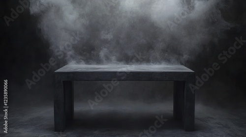 Dark Concrete Table In A Smoky Room Setting photo