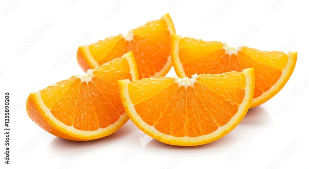 Juicy Orange Slices Fresh Citrus Fruit Segments Healthy Vitamin C White Background Juicy Orange Slices Fresh Citrus Fruit Segments Healthy Vitamin C White Background