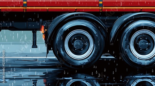 Rainy Day Truck on Wet Road photo