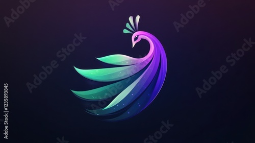 Elegant peacock design, gradient colors, dark background, logo concept photo