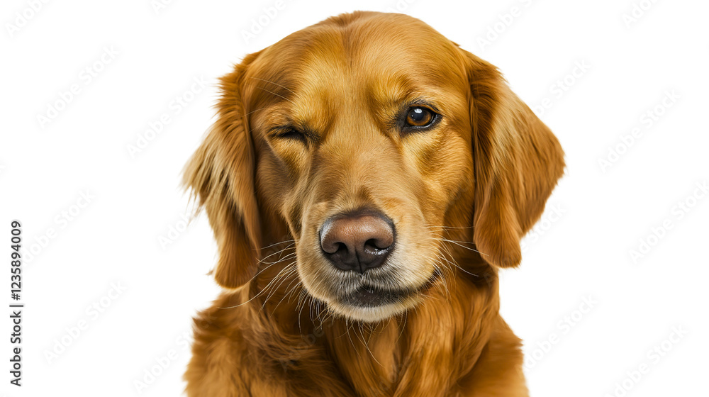 Playful Golden Retriever with Charming Wink and Cheerful Expression in Portrait Photography Playful Golden Retriever with Charming Wink and Cheerful Expression in Portrait Photography