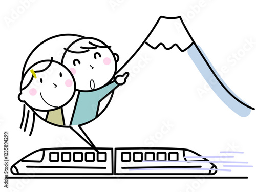 新幹線で旅行する男女