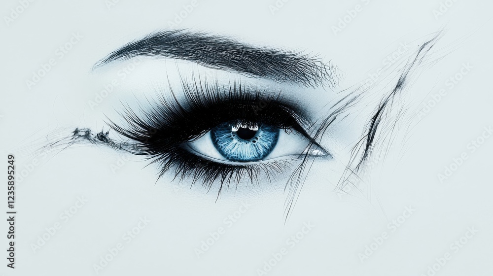 Close up of a womans blue eye with detailed iris and pupil structure Close up of a womans blue eye with detailed iris and pupil structure