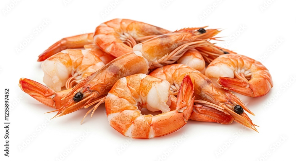 Fresh Cooked Shrimp Delicious Seafood Pile Closeup Isolated on White Background Fresh Cooked Shrimp Delicious Seafood Pile Closeup Isolated on White Background