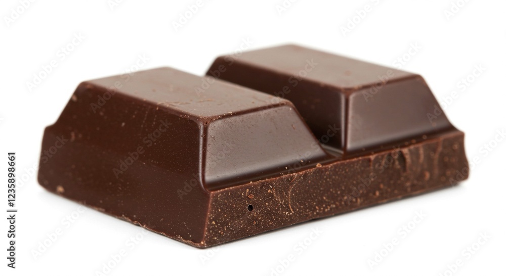 Delicious Dark Chocolate Bar Two Squares Isolated on White Background Sweet Treat Confectionery Delicious Dark Chocolate Bar Two Squares Isolated on White Background Sweet Treat Confectionery