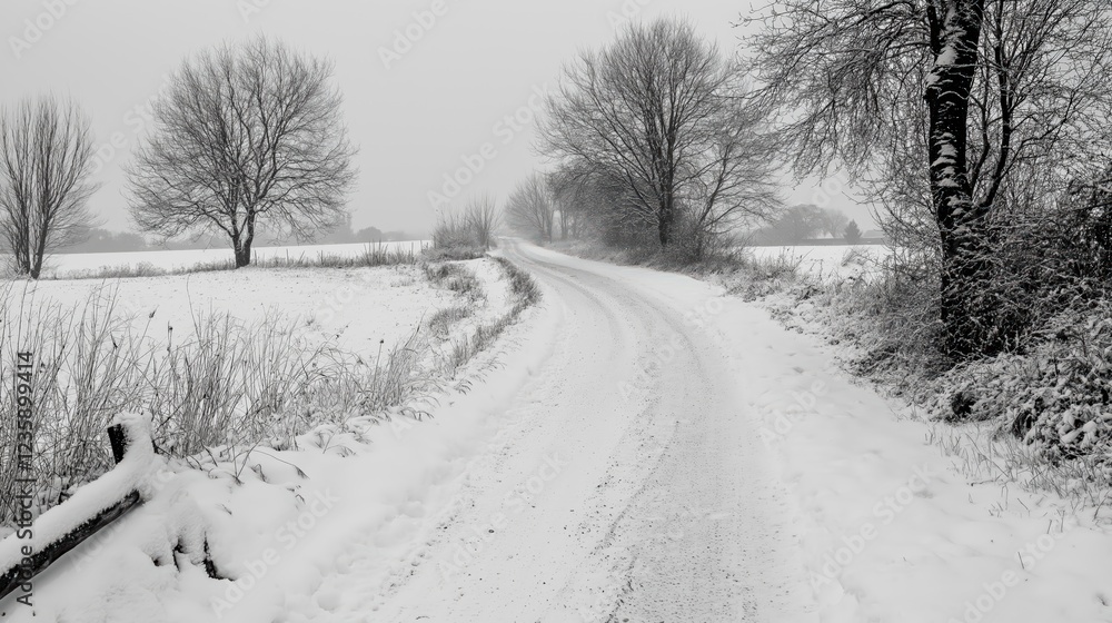 Obraz premium Snowy Country Road Winter Landscape