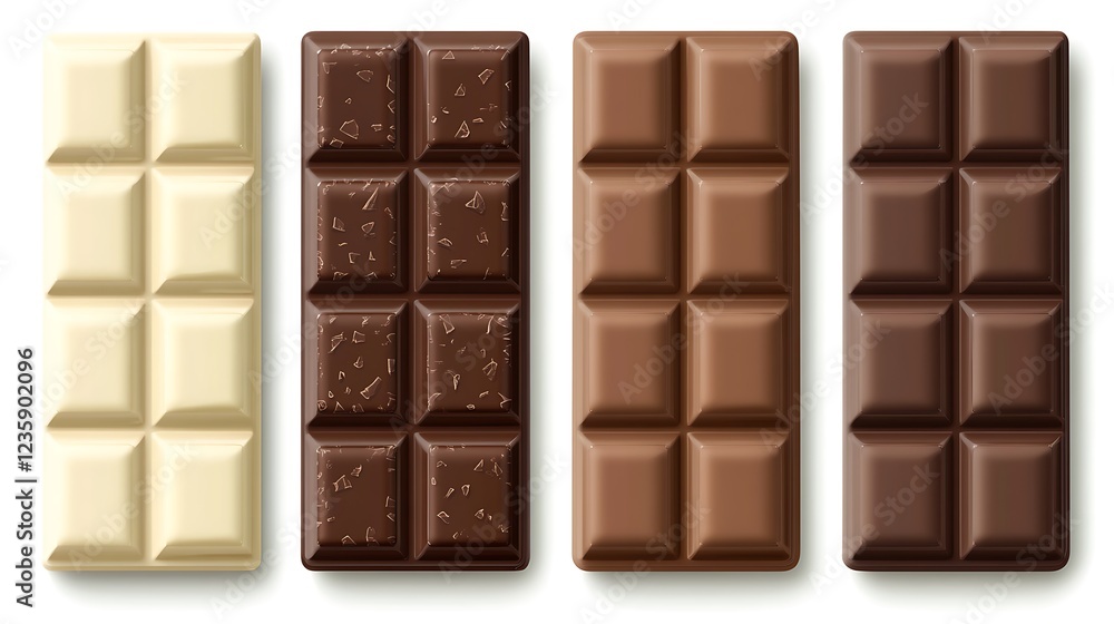 Fototapeta premium Assorted chocolate bars, realistic illustration, product display, food illustration