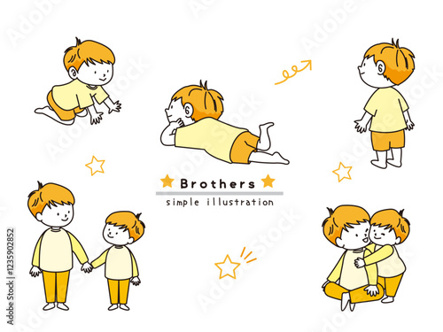 兄弟のシンプルなイラストセット