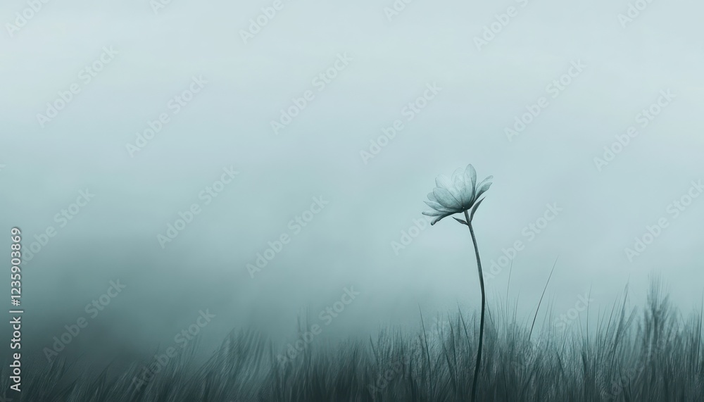 Obraz premium Solitary Flower in Misty Field