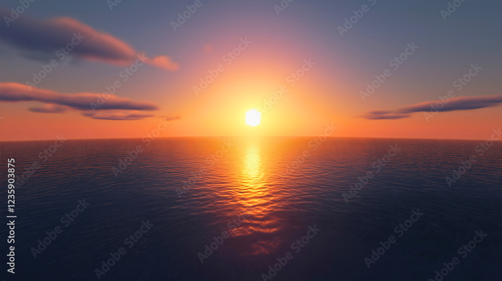 Naklejka premium Tranquil Tropical Sunset Over Ocean Waves with Vibrant Colors and Serene Reflection