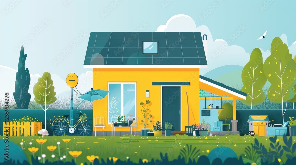 Naklejka premium Modern Eco-Friendly House with Solar Panels