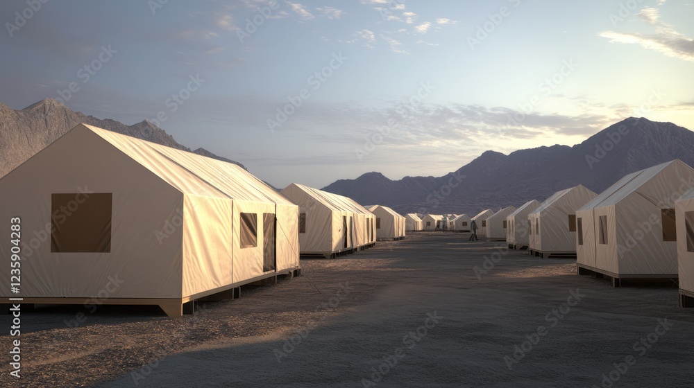A disaster relief modular housing setup providing instant shelter solutions. A disaster relief modular housing setup providing instant shelter solutions.
