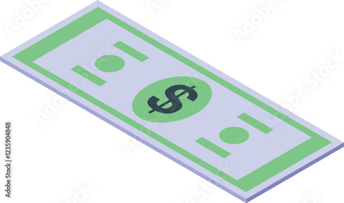 Isometric projection of a dollar banknote symbolizing financial transactions, savings, and economic concepts