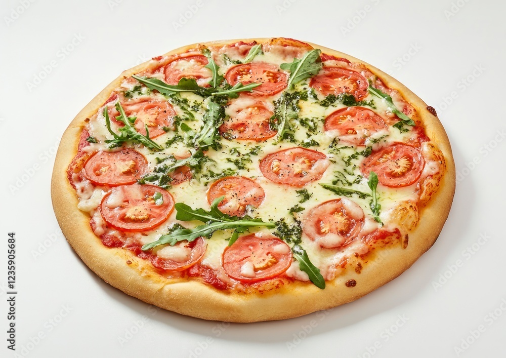 Delicious Tomato Pesto Pizza with Fresh Arugula Delicious Tomato Pesto Pizza with Fresh Arugula