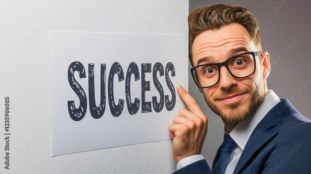 Young Entrepreneur Smiling with Confidence Pointing to Success Concept in Corporate Office Environment Young Entrepreneur Smiling with Confidence Pointing to Success Concept in Corporate Office Environment