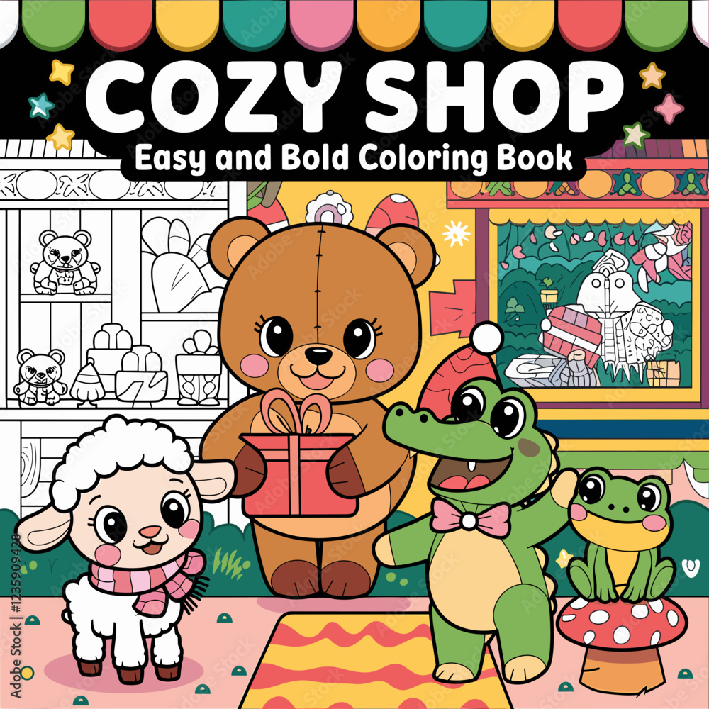 Fototapeta premium cute coloring book cover, cover, cute kids illustration, cartoon cover, cartoon illustration, kawaii coloring, easy and bold, kawaii cover, cozy, cozy cover, fuzzy, hygge, coloring pages, adult colori