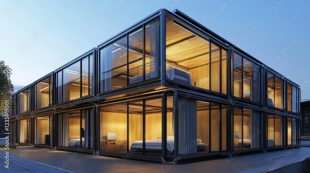A hotel built using modular units stacked together for rapid deployment. A hotel built using modular units stacked together for rapid deployment.