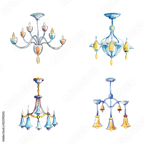 Watercolour Beautiful Crystal Chandelier Vector Illustration Design